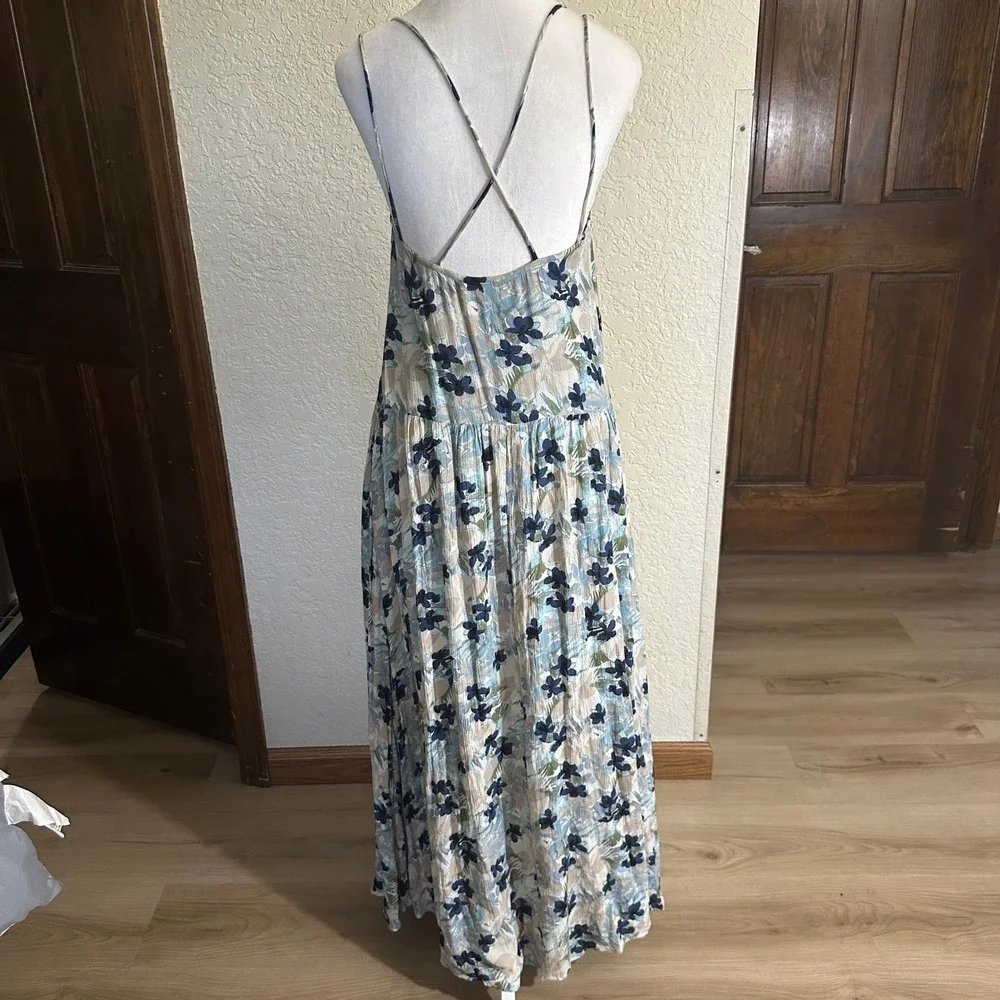 FREE PEOPLE BLUE MULBERRY KEYHOLE MAXI DRESS XTRA SMALL BOHO STRAPPY - Picture 13 of 15